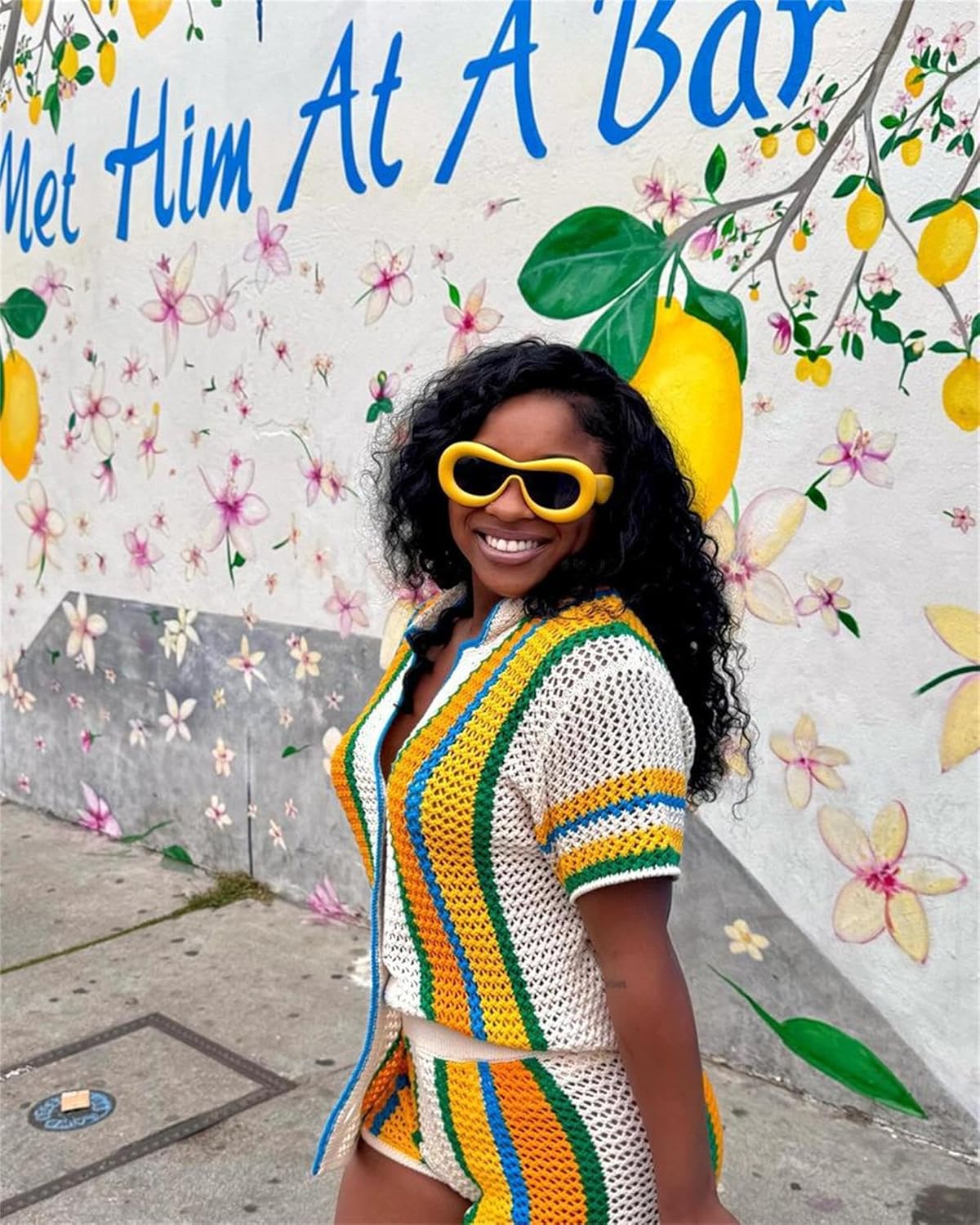 ksotutm 2 Piece Outfits for Women Knitted Shorts Set Crochet Sets Two Piece Women Short Sleeve Shirt and Shorts Summer Sets - Image 3