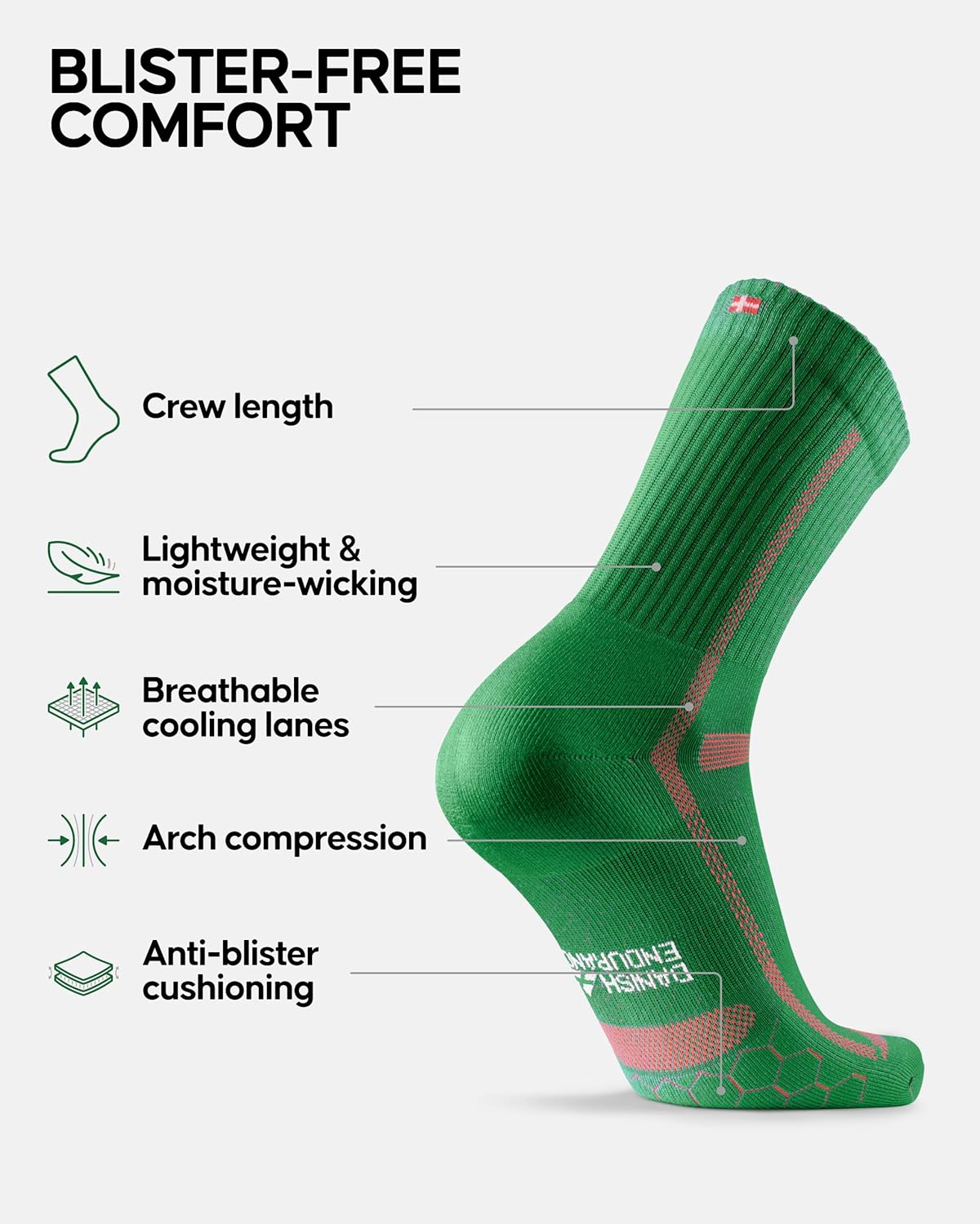 DANISH ENDURANCE Ultra-Comfort Crew Running Socks, Performance Socks, Men & Women - 3 or 5 Pack - Image 2