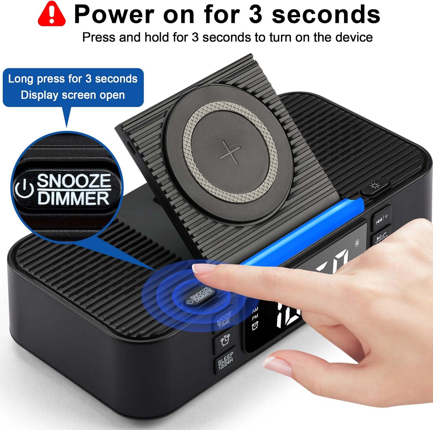 9-in-1 Wireless Charging Station with Bluetooth Speaker, Alarm Clock, FM Radio, Night Light – Compatible iPhone 17/16/15/SamsungS25/S24/Android, USB/Type-C/AUX, Phone Holder, Adjustable Display