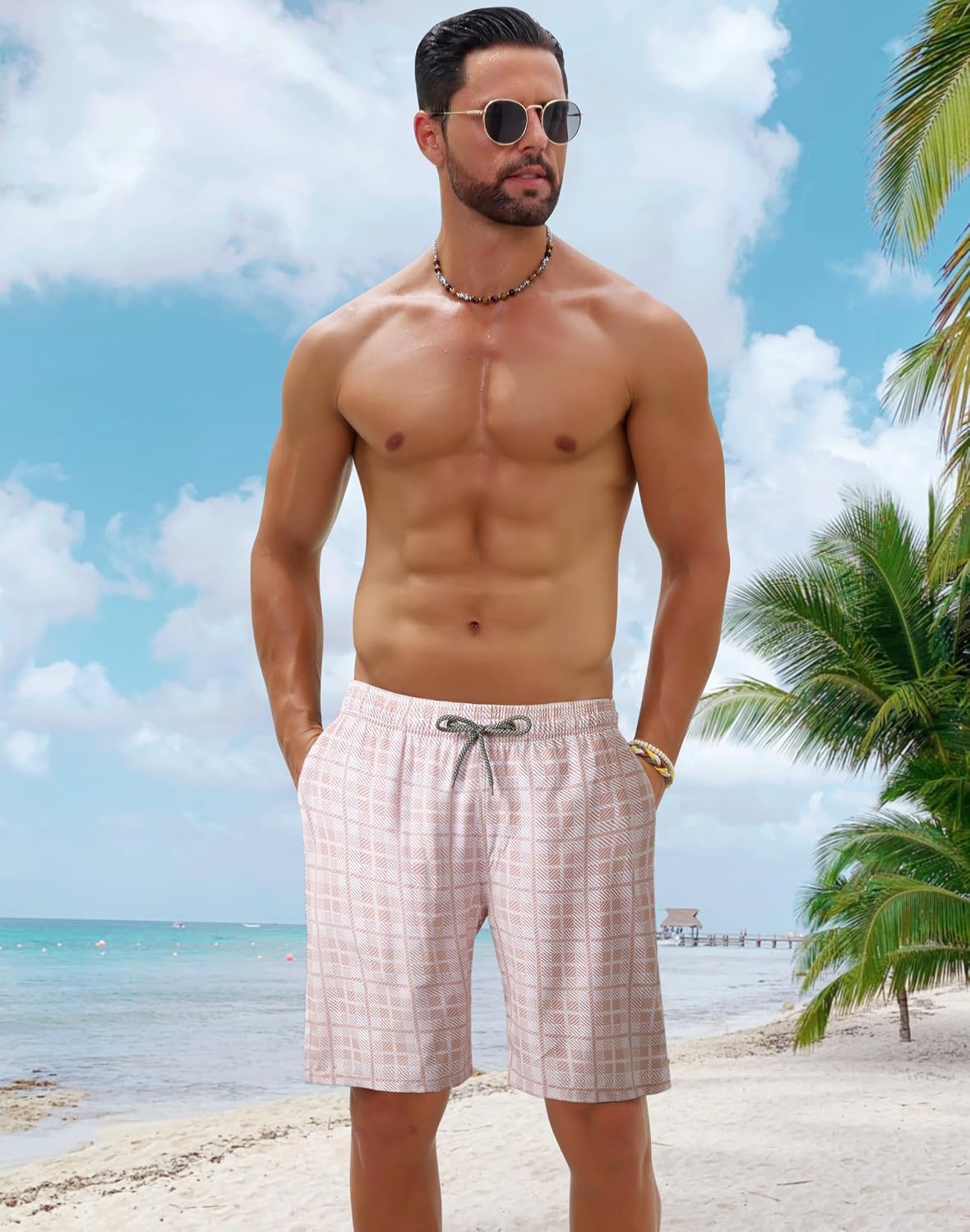 Men's Swim Shorts Quick Dry Men's Swim Trunks Board Shorts Beach Shorts with Mesh Liner and Pockets