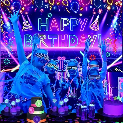 Miniatura 2 de Cartel de neón brillante para fiesta de cumpleaños, decoración que brilla en la oscuridad, pancarta de fondo para fiesta de cumpleaños con temática