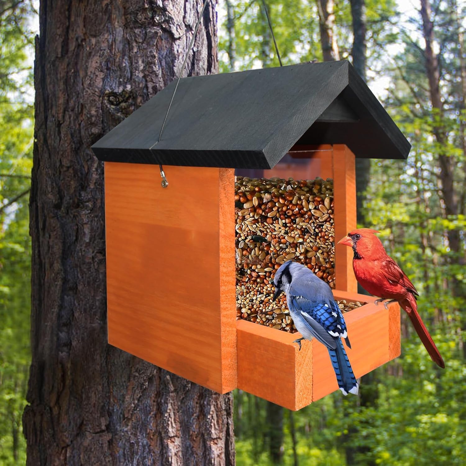 Platform feeders,Wooden Hanging Bird Feeder,Seed Feeder,Seed Bird House,Bird feeders for Outdoors,Wildlife Birds Feeders (A3)