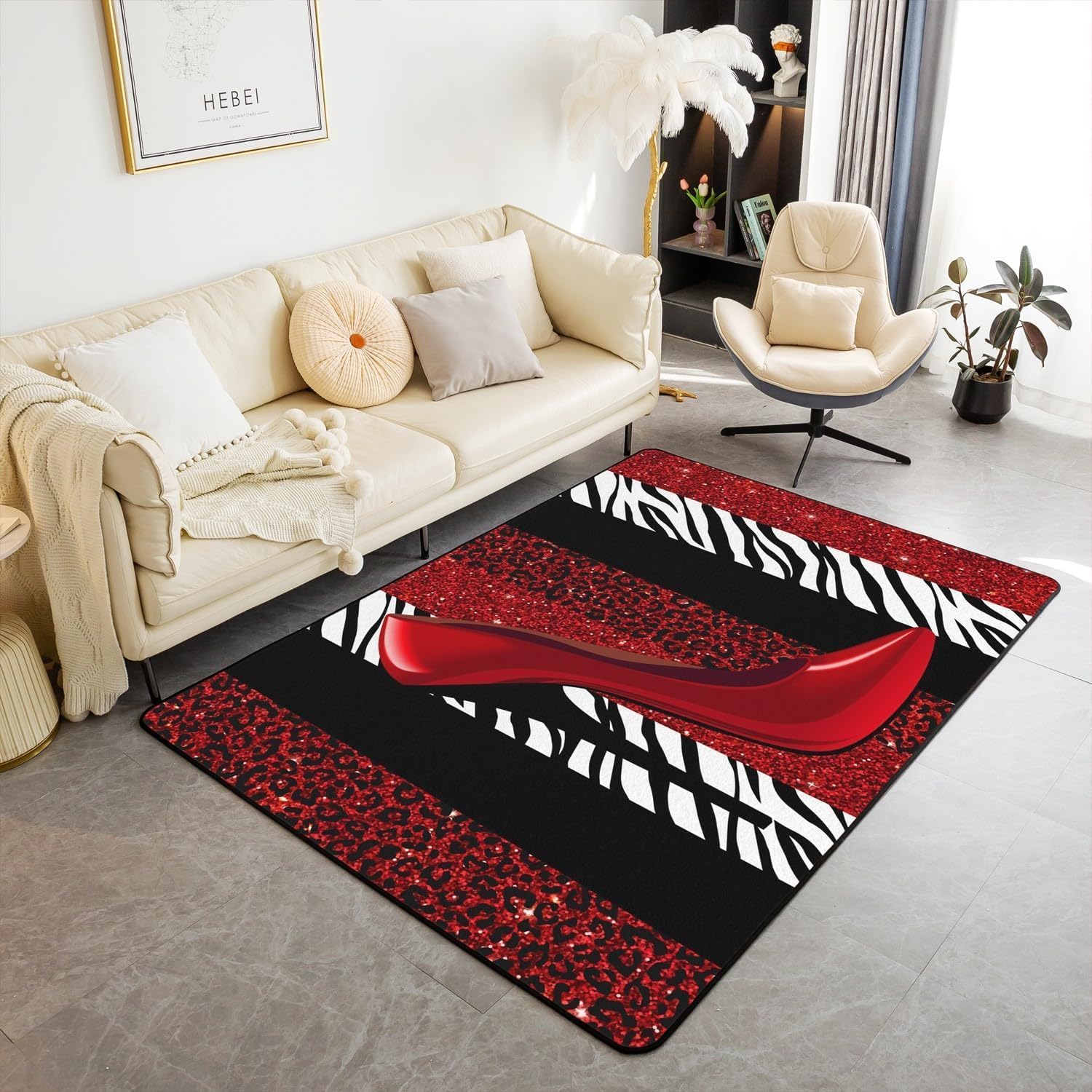 3D Leopard Print High Heels Carpet 160 X 230 Cm Rug Sofa Table Blanket Non-Slip Chair Mat Corridor Carpet Entrance Door Mat Kids Room Crawl Rug, Non-Slip, Stain Resistant Easy Clean -21935471265