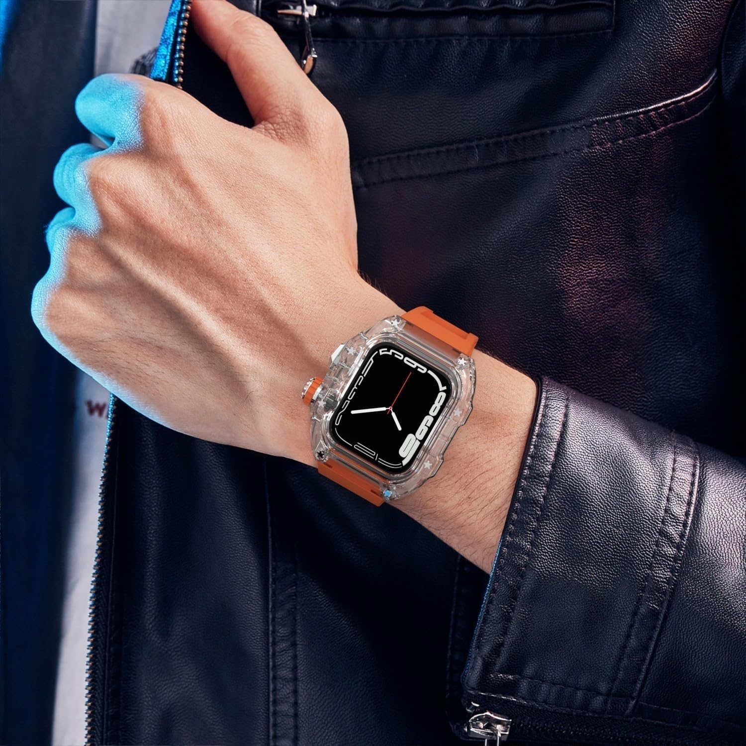 45mm 44mm Transparent Case Rubber Watch Band Mod Kit，For Apple Watch Series 9 8 7 6 5 SE watch Replacement Accessories