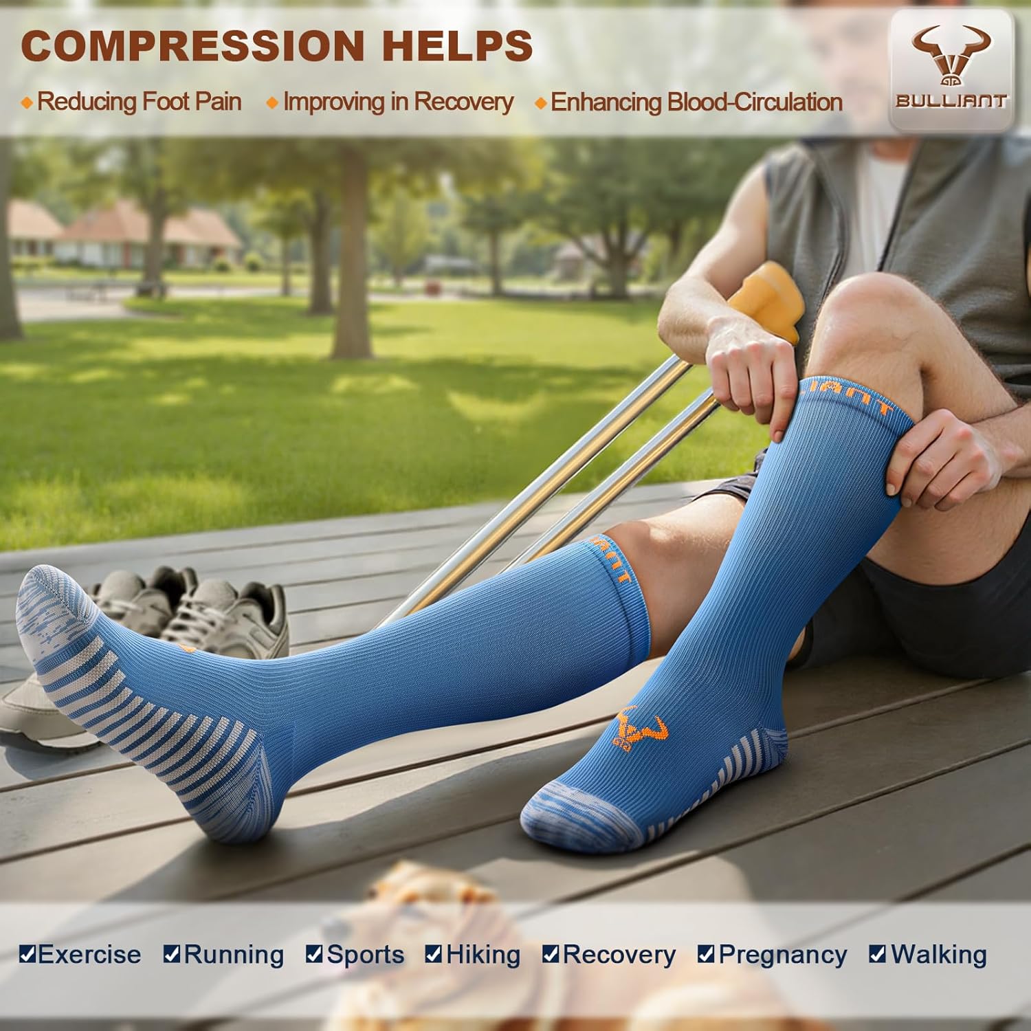 BULLIANT Men Compression Socks 3Pairs-Knee High Socks 15-20 Pressure Unise- Cushioned Sole Extra Wicking - Image 7