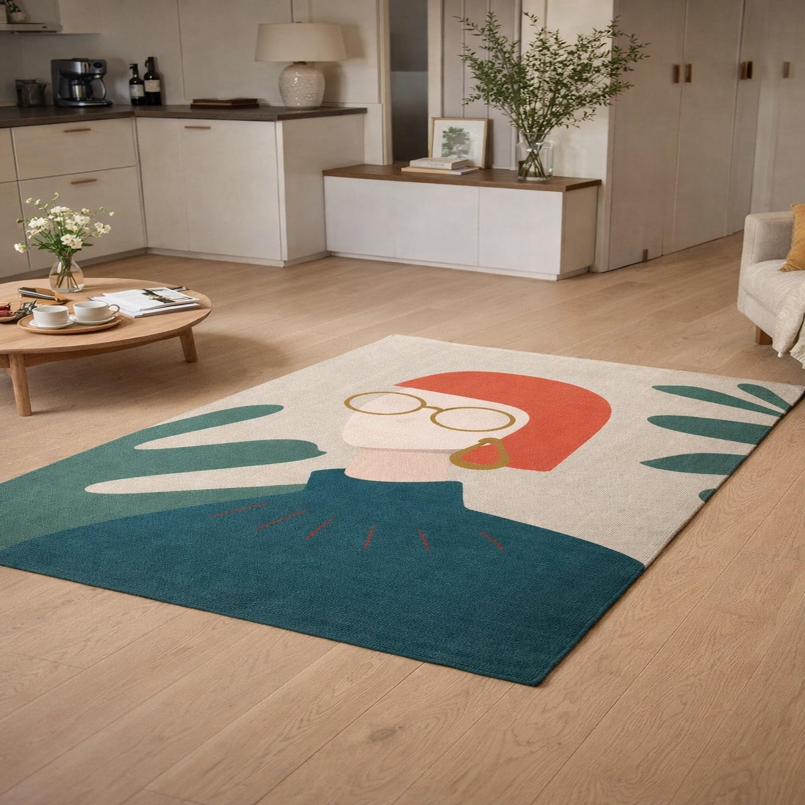 Tapis lavable 160x200cm abstrait vert pour salon et chambre