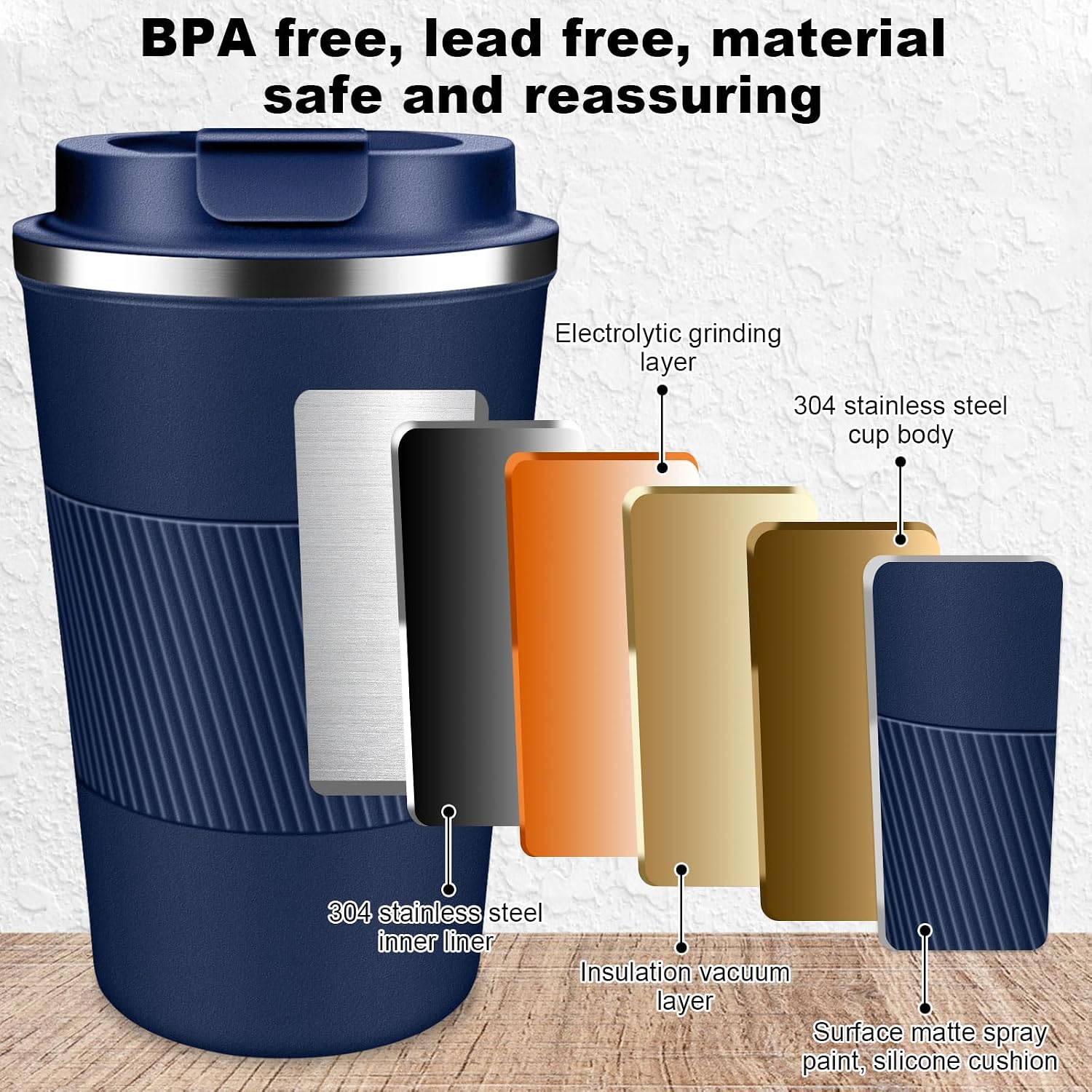 Insulated Travel Coffee Cup with Leak Proof Lid,To Go Camping Stainless Steel Vacuum Coffee Mug, Reusable Coffee Tumblers Hot & Cold Drinks Gifts Multiple Sizes and Colors