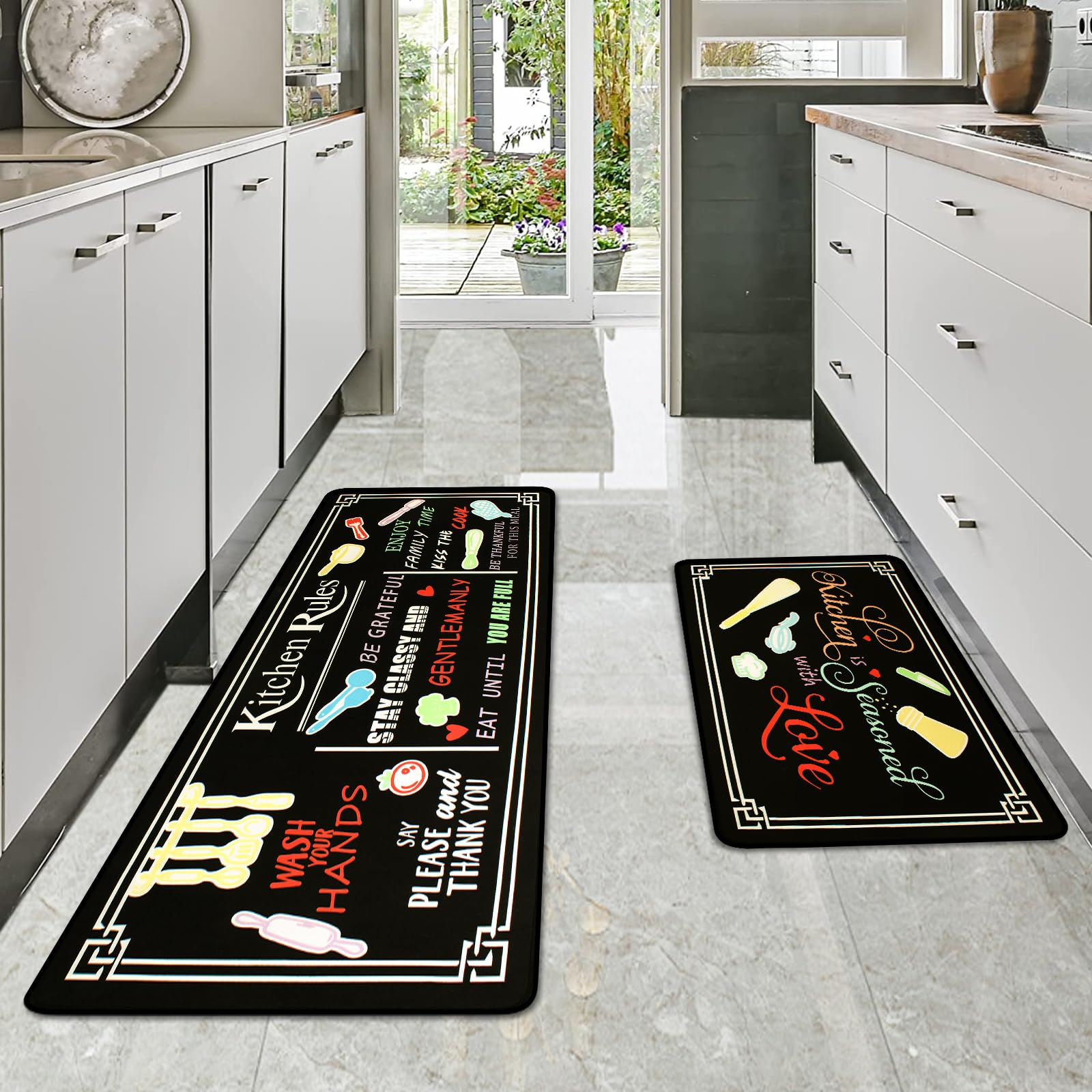 Amazon.com: Voanos Black Kitchen Rugs,Non Skid Washable Microfiber ...