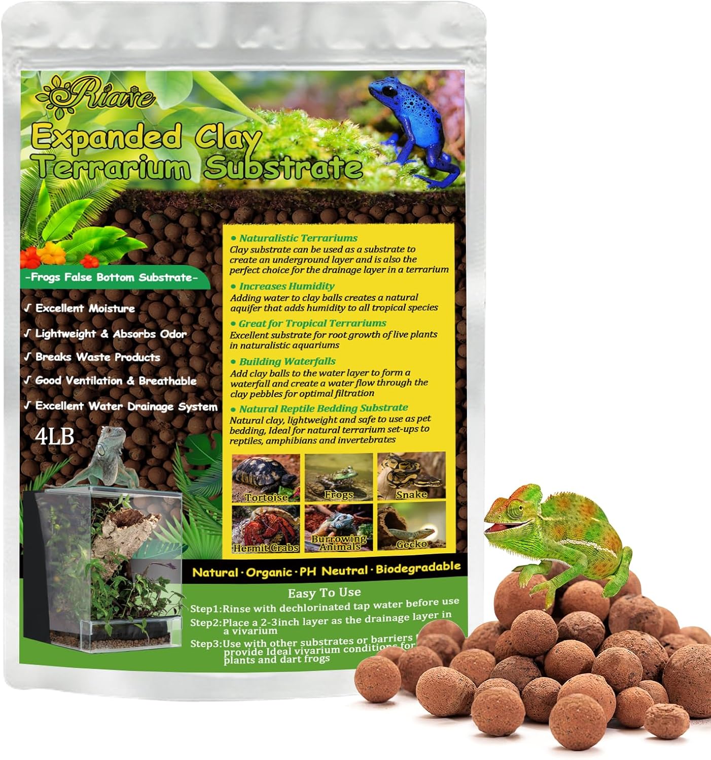 Riare 4LBS Expanded Clay Balls Terrarium Substrate for Reptiles 100 Organic