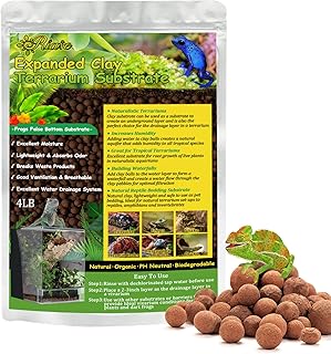 Riare 4LBS Expanded Clay Balls Terrarium Substrate for Reptiles - 100% Organic Lightweight Clay Pebbles Substrate Frogs False Bottom Substrate, Bioactive Terrarium Substrate for Drainage and Moisture