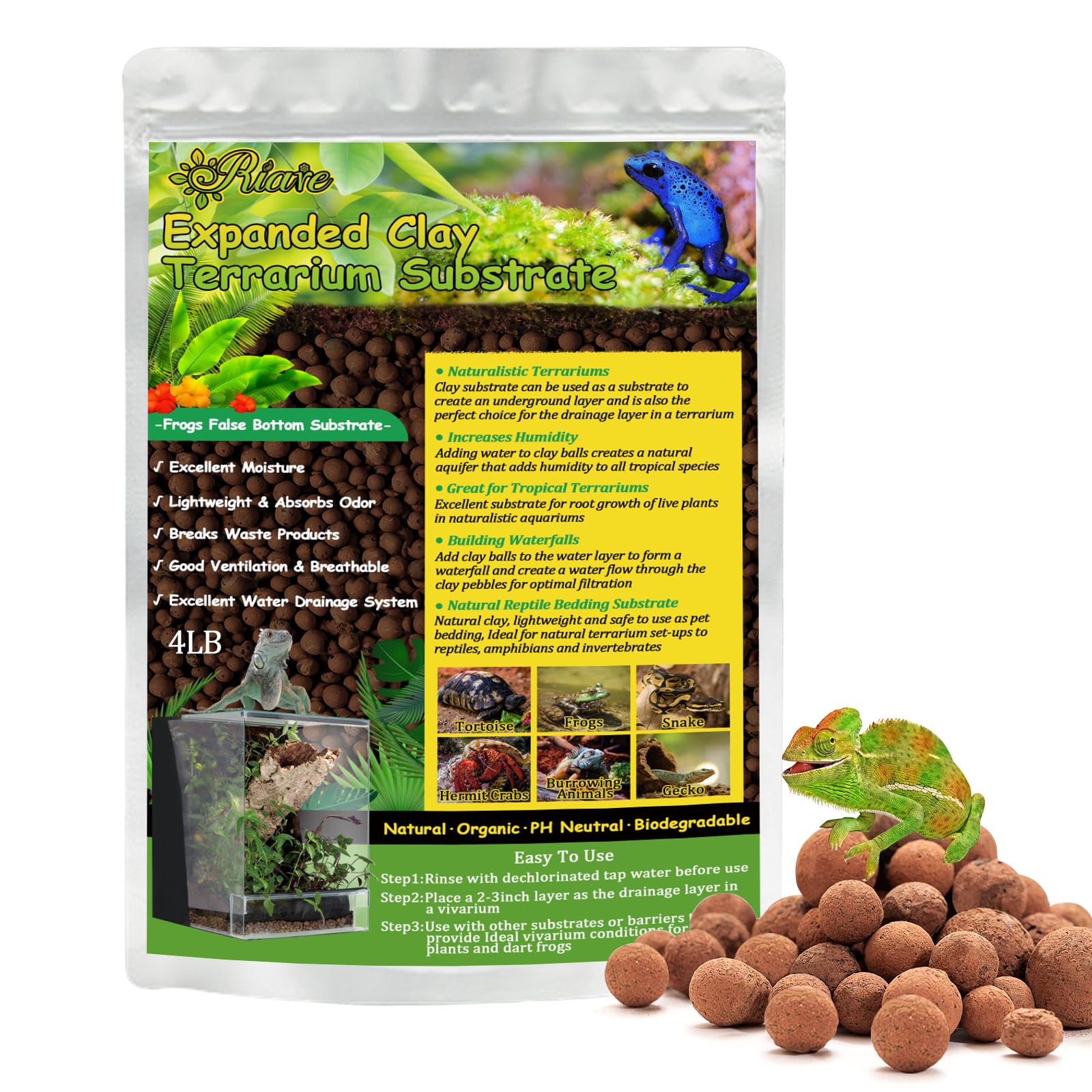 Riare 4LBS Expanded Clay Balls Terrarium Substrate For Reptiles 100 Organic