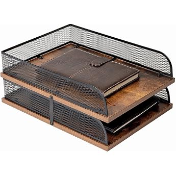 Wooden and Metal Letter Tray Vintage Design Desk Organizer Paper Tray Office File Organizer Black