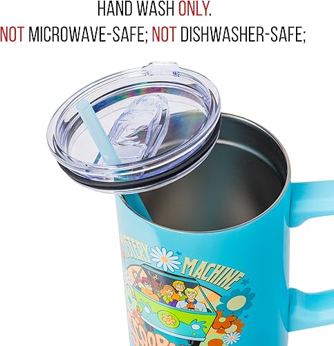 Miniatura 4 de Silver Buffalo Scooby Doo - Máquina misteriosa con vaso de acero inoxidable Shaggy, Velma, Fred y Daphne con asa y pajita, cabe en portavasos