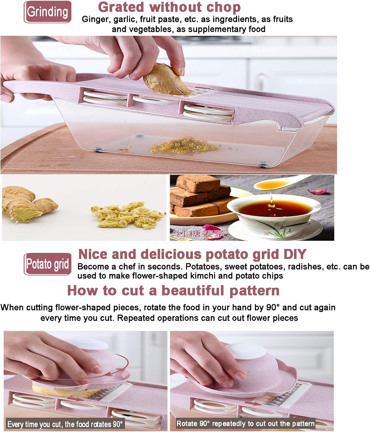 Onion Mincer Chopper Kitchen Cutter for Fruit Tomato Potato Vegetable Chopper Dicer Mandolin Slicer Multifunctional Food Chopper Vegetable Spiralizer with Hand Guard and Grater-Blue 31x11x12cm(12x4