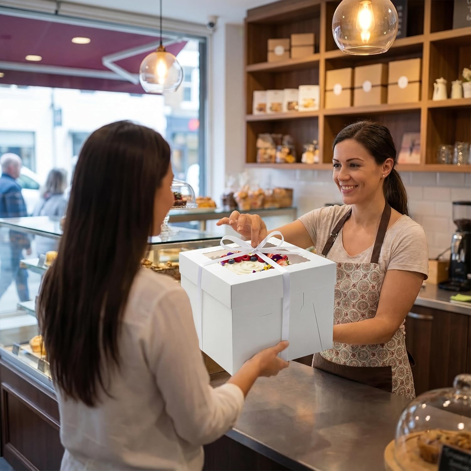 BOARDS+ 12 Inch Cake Boxes with Clear Window (12x12x12 25 Pack) – Sturdy Cardboard, Easy to Assemble, Disposable Cake Carriers for Weddings, Birthdays, and Special Occasions