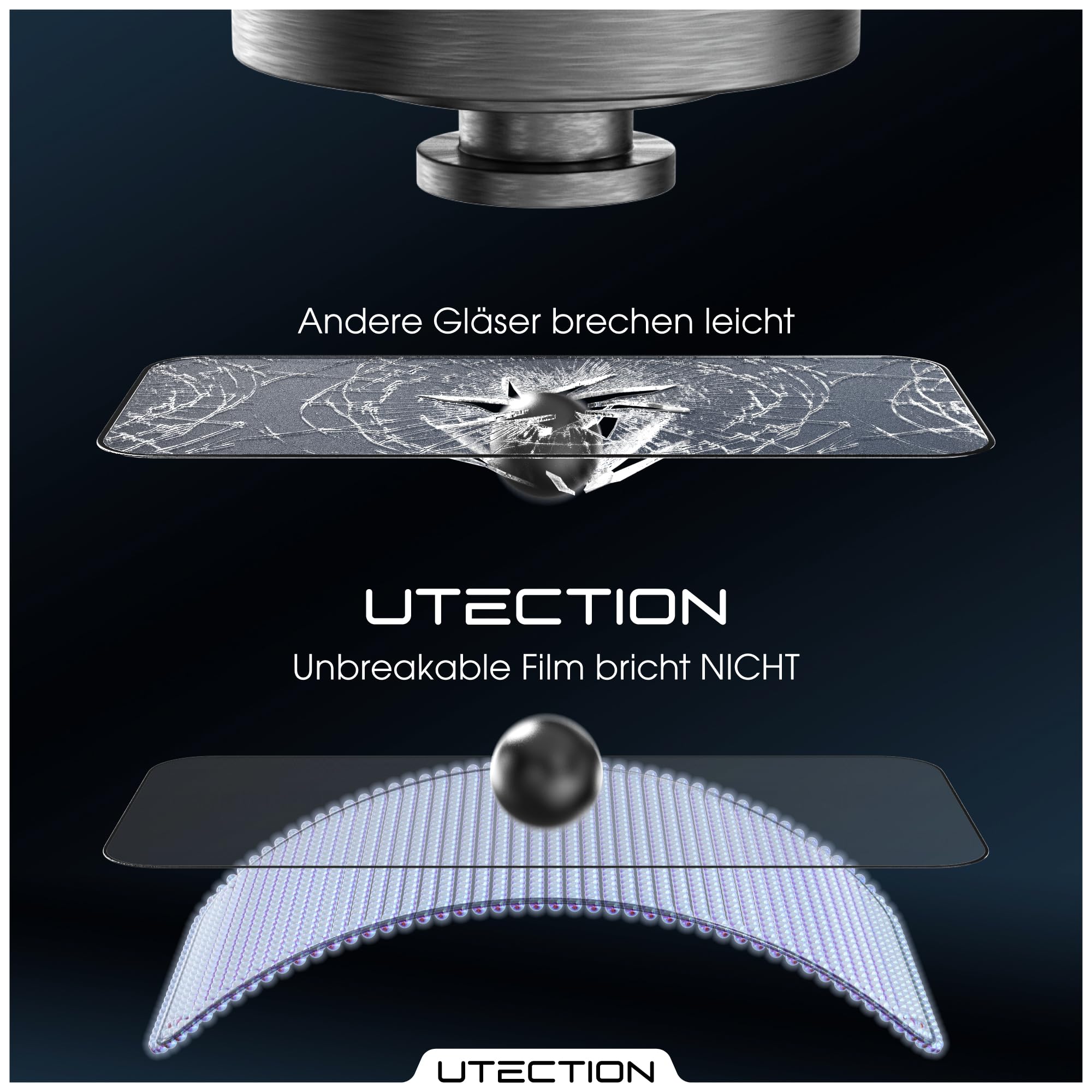 UTECTION 3X Panzerfolie [Besser als Glas] für iPhone 17 PRO - Unzerstörbarer Displayschutz - Perfekte passform - Schutzfolie mit ALLEN Hüllen kompatibel - Super Haptik & Kinderleichte Anbringung