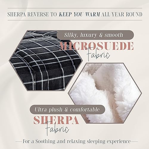 Miniatura 5 de Elegant Comfort Edredón Sherpa suave y afelpado, colección Lilith a cuadros, juego de cama de 3 piezas, microfibra reversible de plumón alternativo,