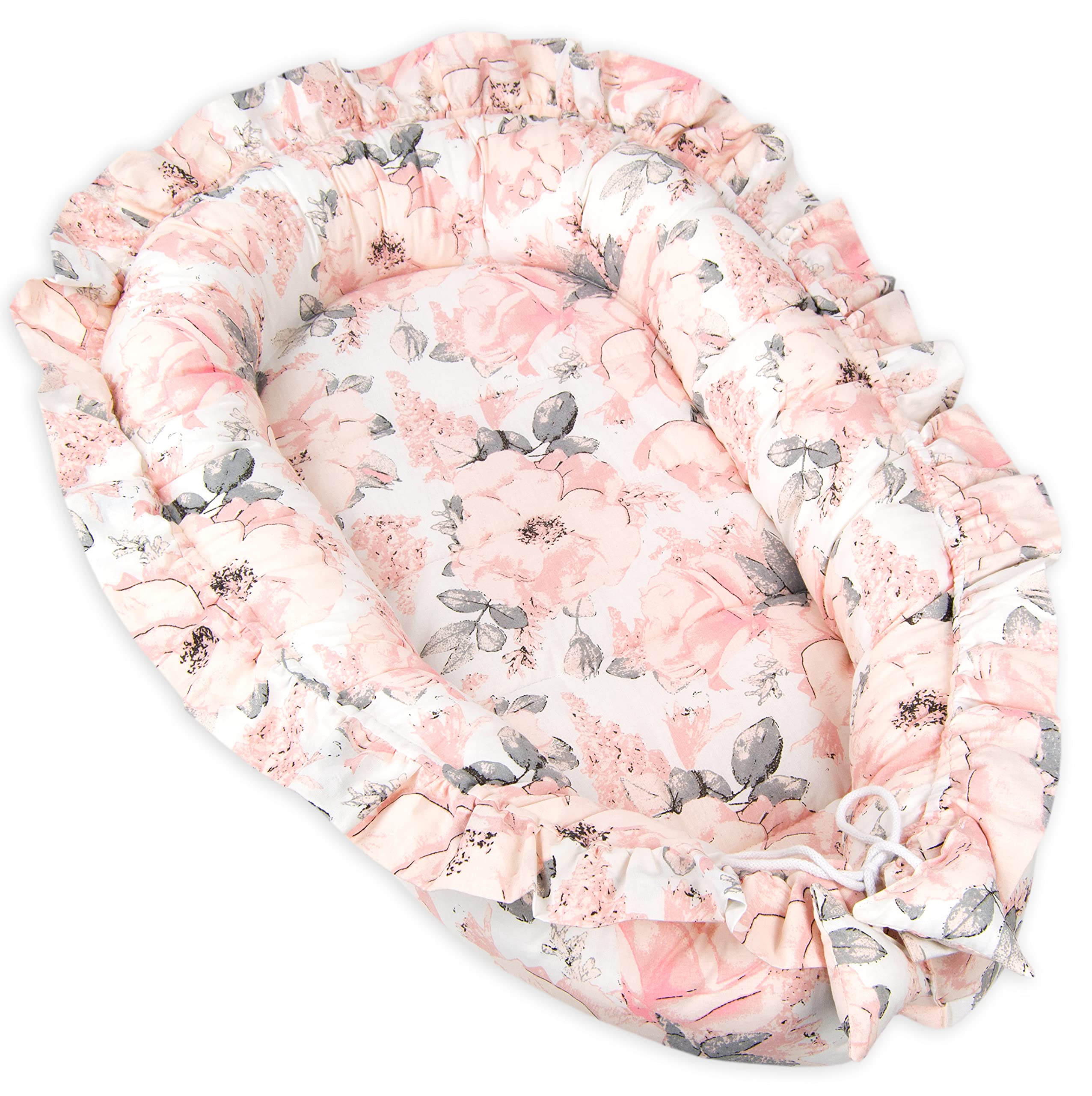 PIMKO Nido de bebé con Volantes Recién Cunas Nido para bebés Reductor de Cuna 100% Algodón babynest (Flores con Volante)