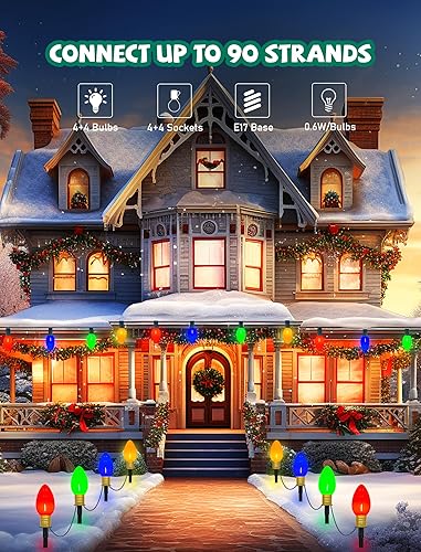 Miniatura 5 de Luces de Navidad Jumbo C9 decoraciones para césped al aire libre con estacas de marcador de camino, paquete de 2 luces de 7 pies con bombillas