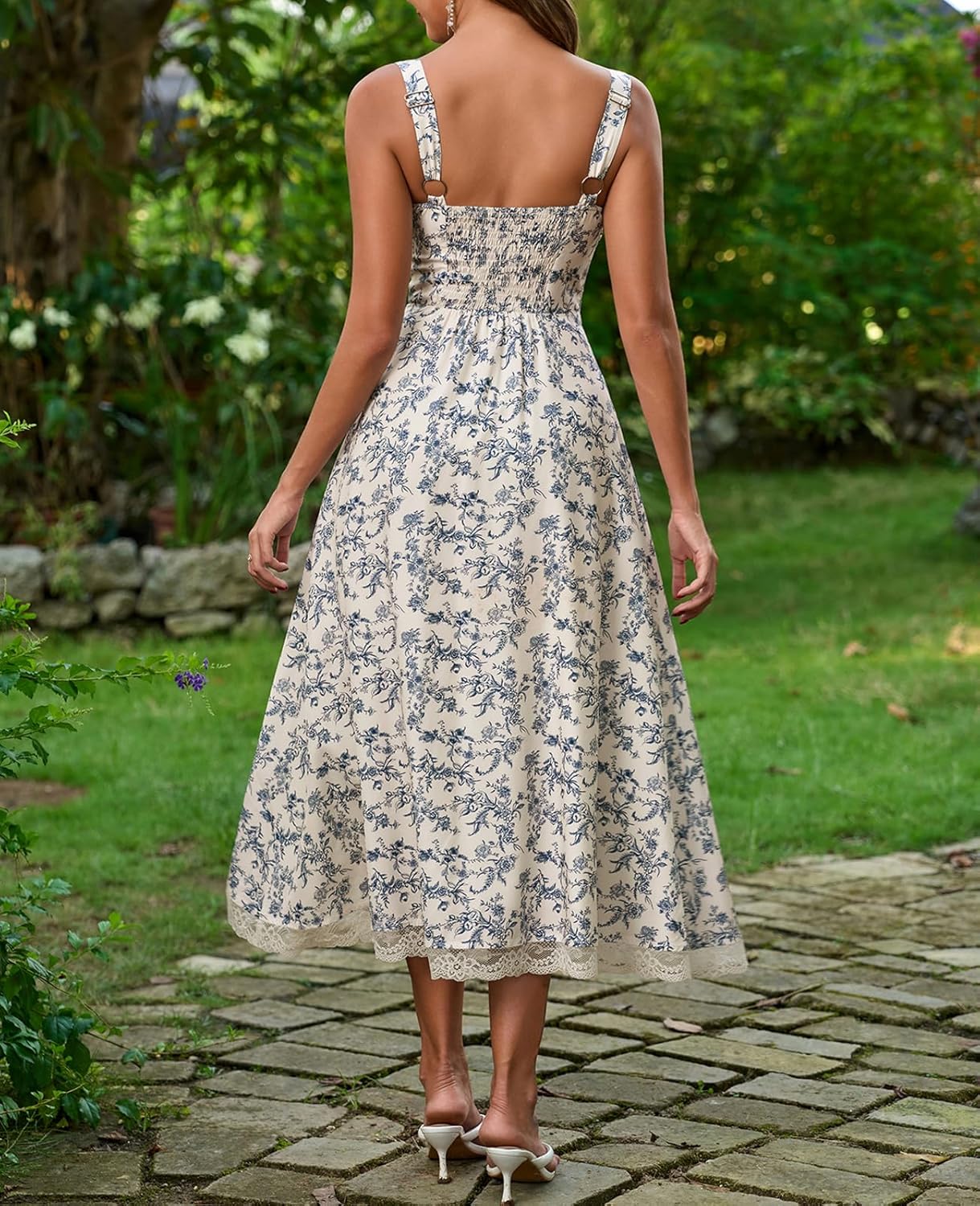 Floral Corset Wedding Guest Midi Dress Tie Front Sweetheart Lace A Line Flowy Tea Party Dresses for Women