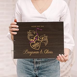Darling Souvenir Personalized Engraved Laser Cut Wedding Guest Book Wooden Cover Sign-in Book Registry Guestbook Scrapbook-KW