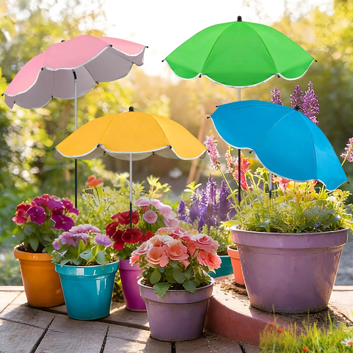 4 Pack Plant Umbrellas for Outdoor Plants 23.6 Inch Garden Plant Umbrella Shade with Adjustable Angle and Height Sun Protection Shade Covers Cloth for Outdoor Potted Plants Garden Beds Patio Flowers