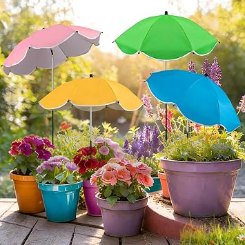 4 Pack Plant Umbrellas for Outdoor Plants 23.6 Inch Garden Plant Umbrella Shade with Adjustable Angle and Height Sun Protection Shade Covers Cloth for Outdoor Potted Plants Garden Beds Patio Flowers