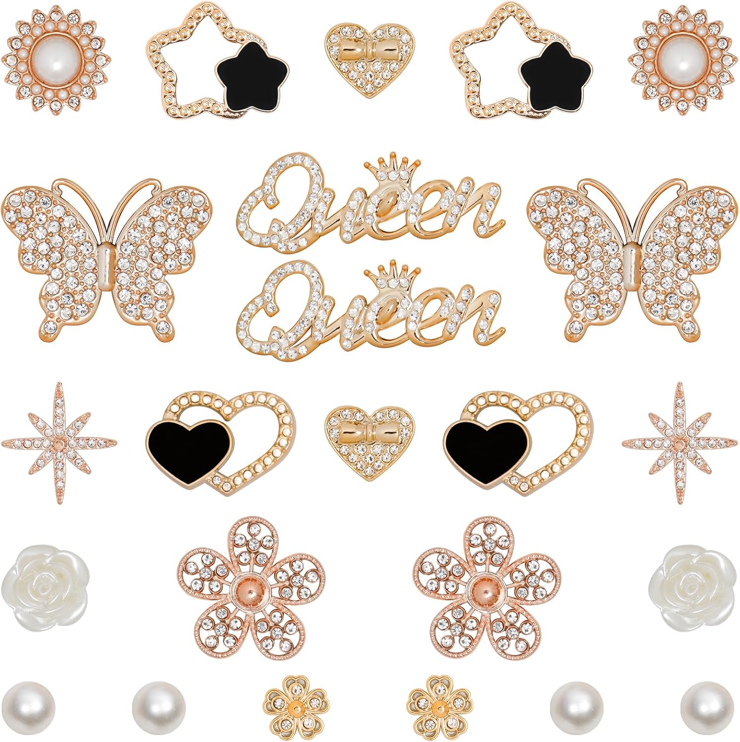 WAQYGZO 24 Pcs Shoe Charms Chain Accessories for Women Butterfly Flower Pearl Clog Shoe Decoration Charms Rhinestone DIY Shoes Charm Bling Cute Decor for Party Birthday