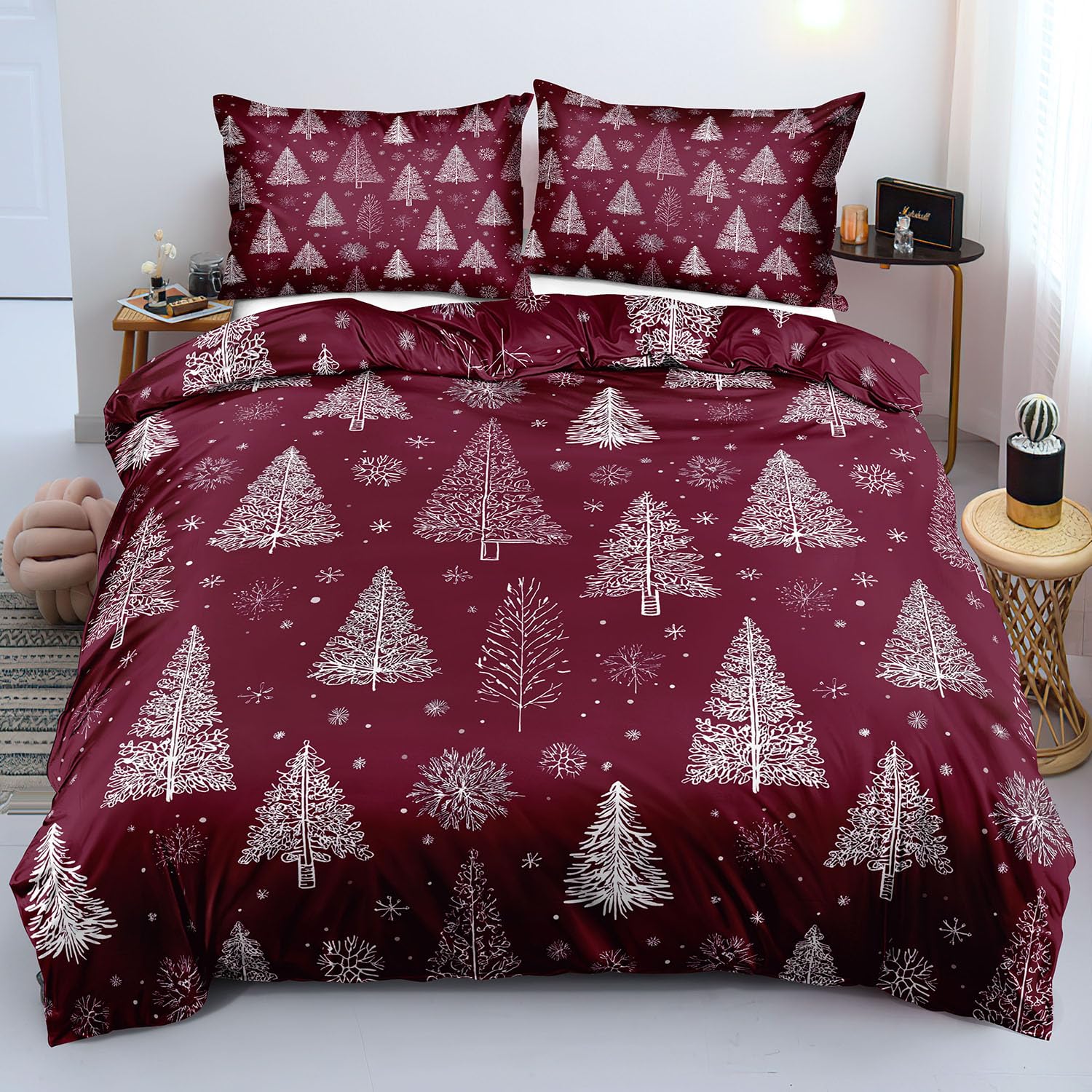 Housse de couette sapin de Noël pour chambre enfant et adulte esprit forêt d'hiver