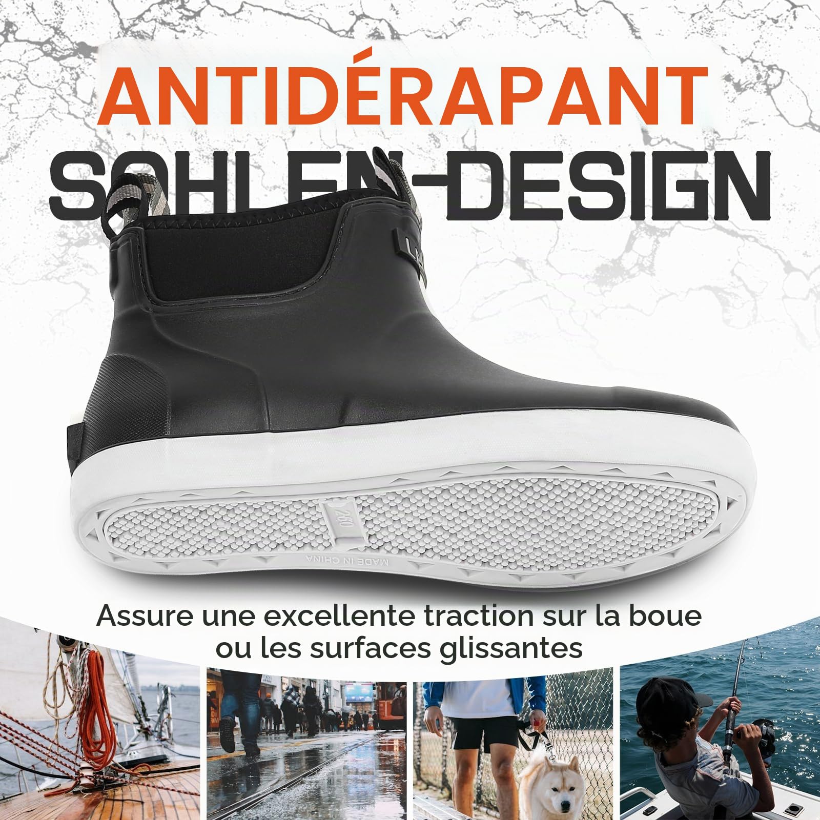 Bottes de Pluie Homme, Caoutchouc de Sécurité Bottine, Original Antidérapant étanche Boots Chaussures