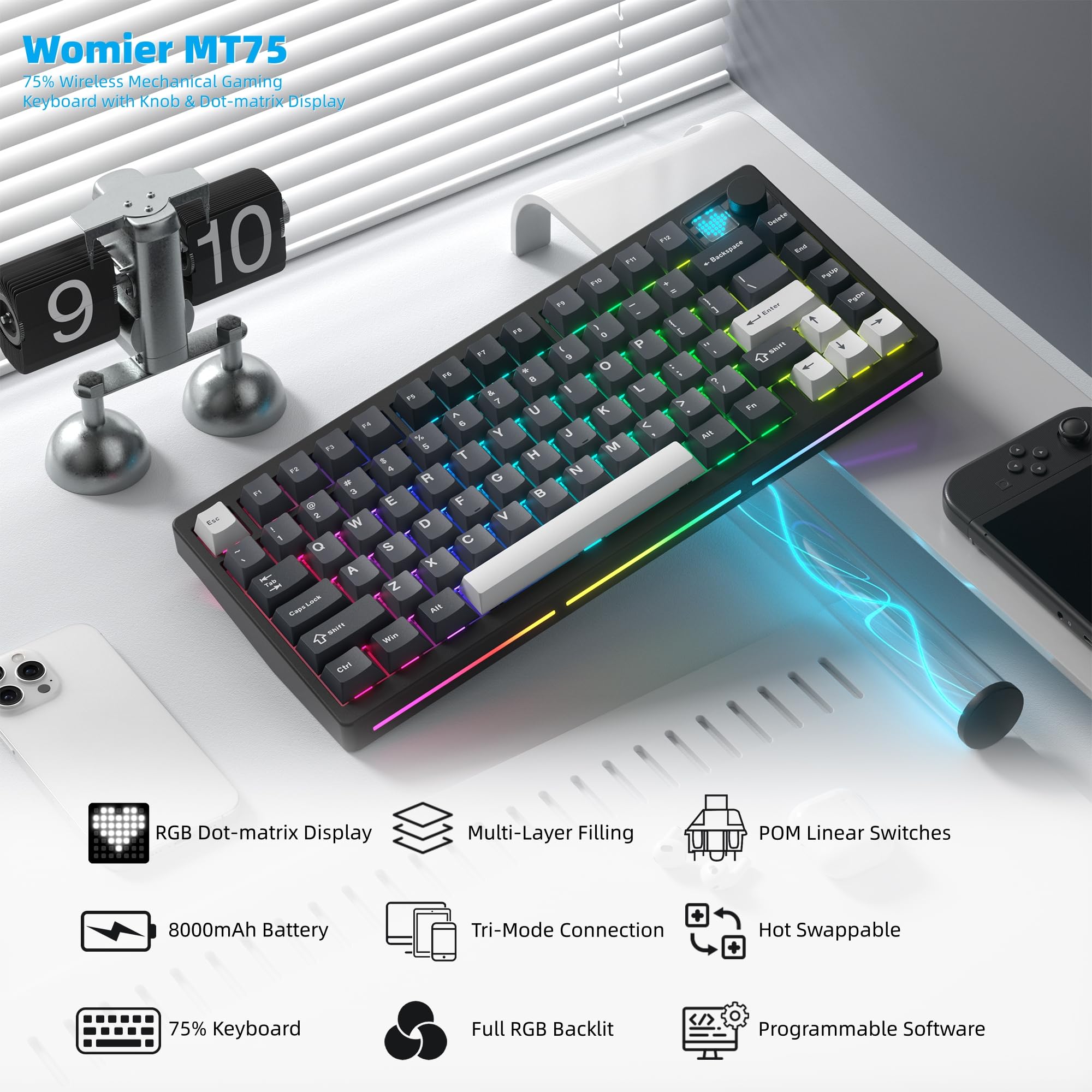 Womier MT75 メカニカルキーボード Amazon | ゲーミングキーボード Womier MT75 キーボード 無線 75