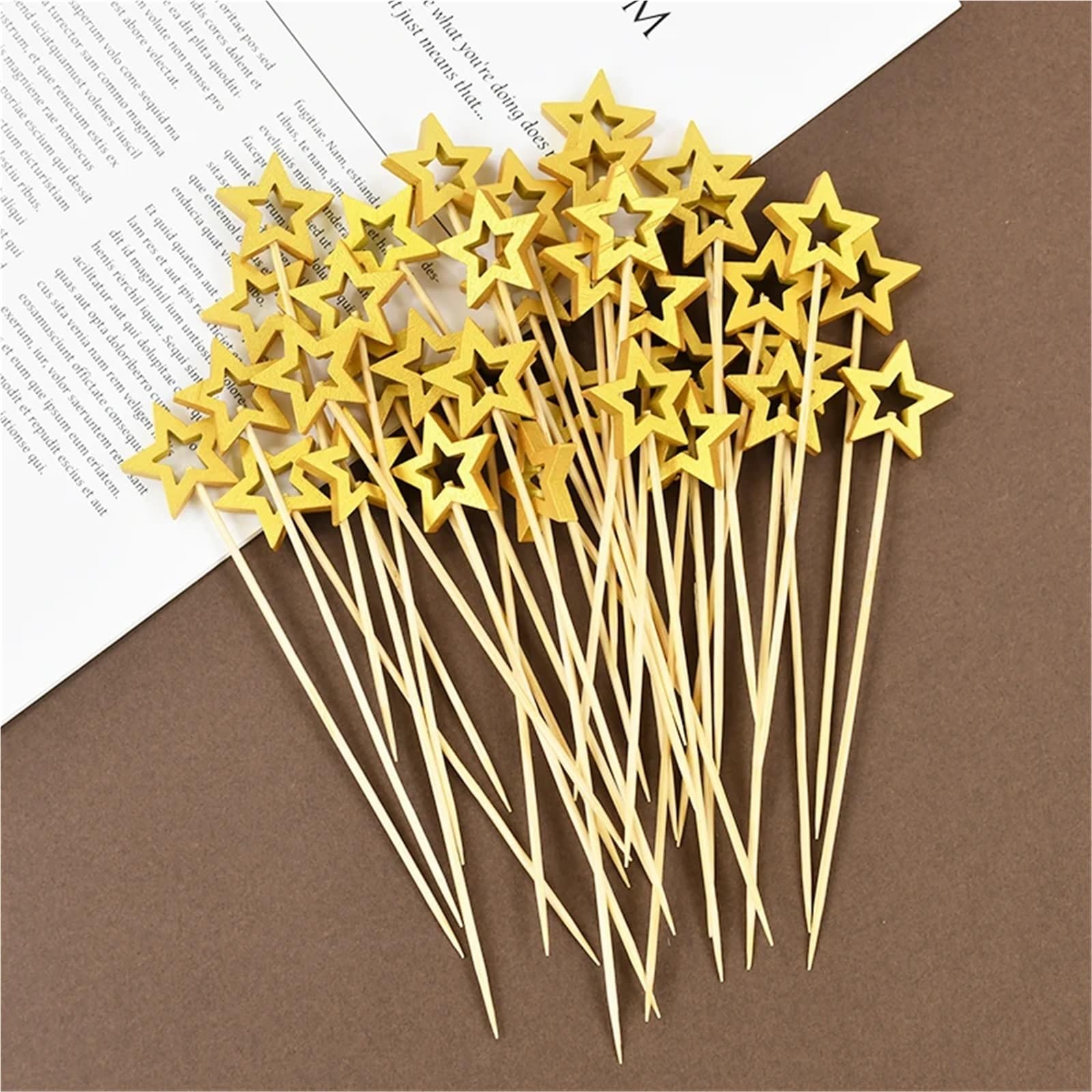 Bastoncini da cocktail usa e getta in bambù a forma di stella dorata, 500 pezzi, forchetta natalizia in legno, per frutta, dessert, cocktail, feste di compleanno, buffet, stuzzicadenti per bevande