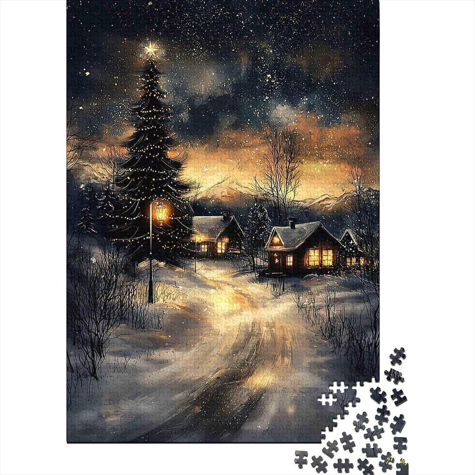 Puzzle de 1000 piezas de papel con paisaje de cabaña nevada de invierno 70x50 cm 8