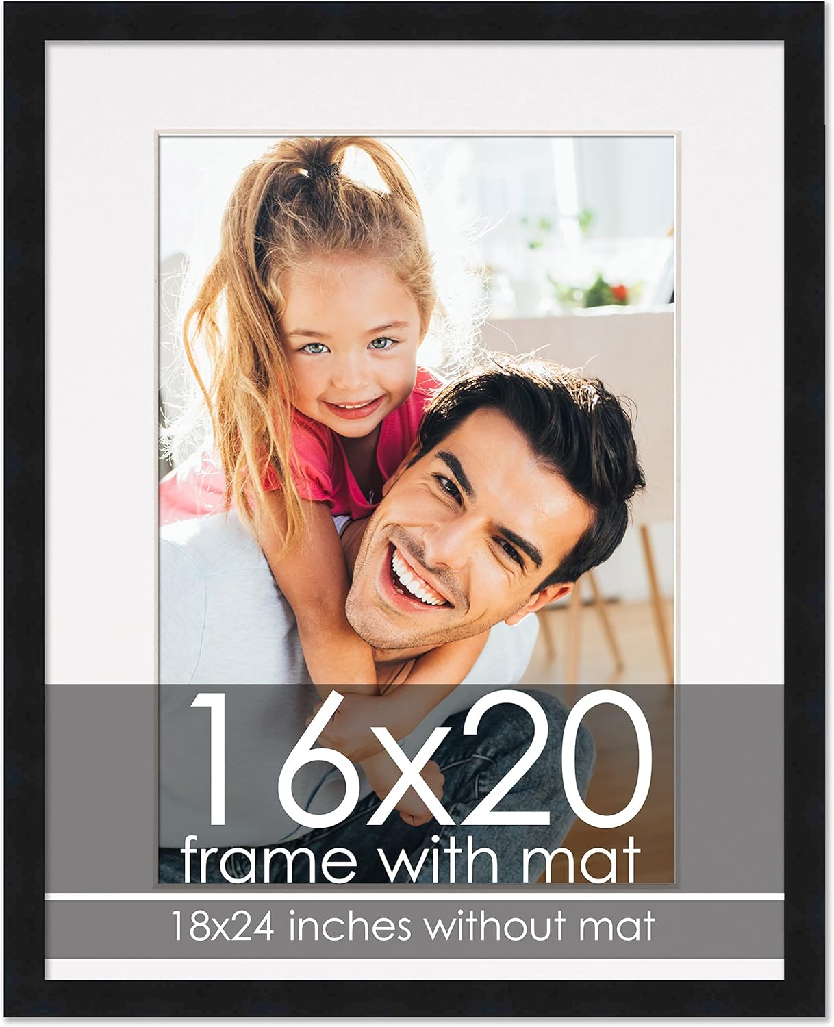 16x20 Frame with Mat Black 18x24 Frame Wood Made to Display Print or Poster