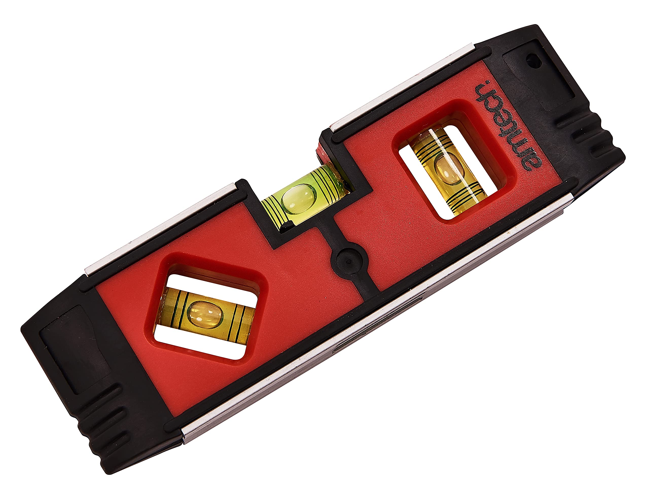 Amtech Red - Mini Magnetic Level, 3 Vials With V-Groove, Hands-Free On Metal, For Pipes, Shelves And Tight Spaces, 150 Mm / 6 In