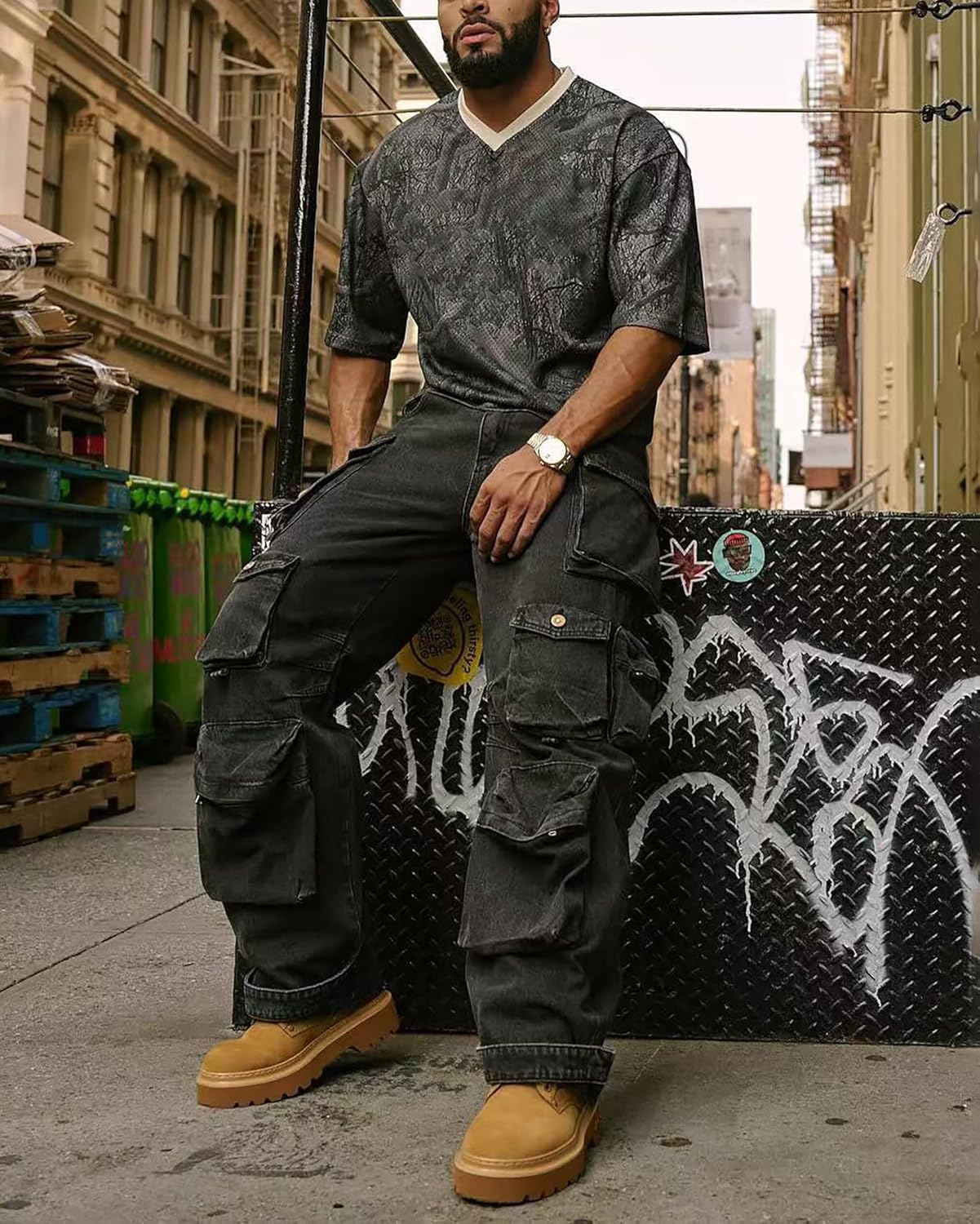 DIOTSR Mens Graphic Baggy Shirts Y2k Oversized V-Neck T-Shirt Short Sleeve Casual Streetwear Tee Tops - Image 3