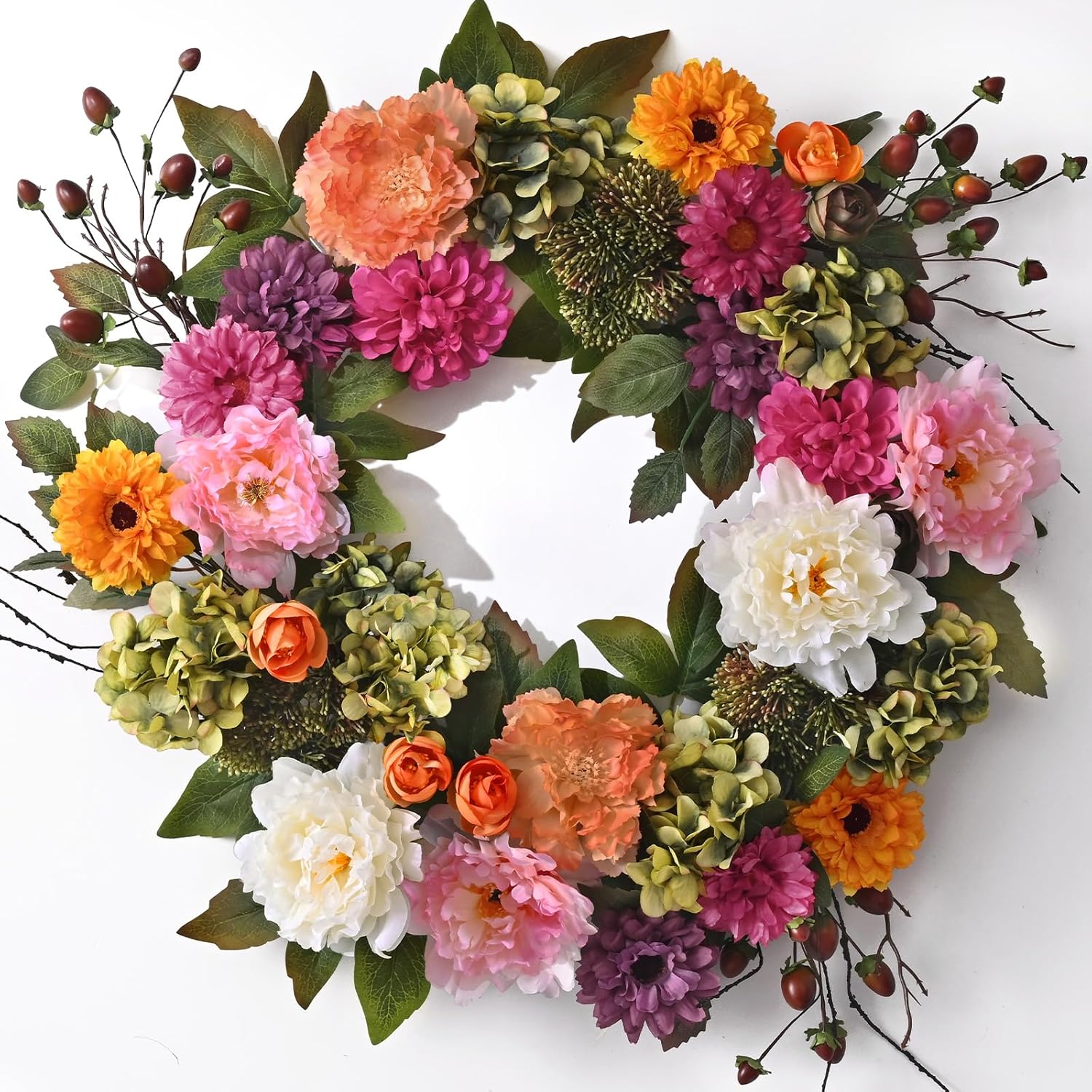 Spring Decor, Spring Wreaths for Front Door, 22 Inch Spring Front Door Wreath Indoors Outdoor Decor with Hydrangea, Peony, Floral Summer Wreaths for Front Door Outside All Season for Home Porch Decor