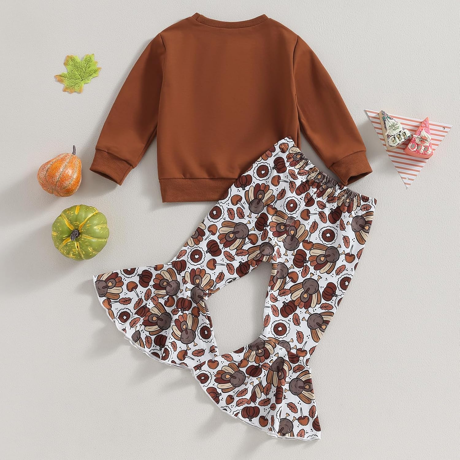 BemeyourBBs Toddler Baby Girl Thanksgiving Outfit Turkey Long Sleeve Sweatshirt Top with Bell Bottom Pants Set Fall Clothes