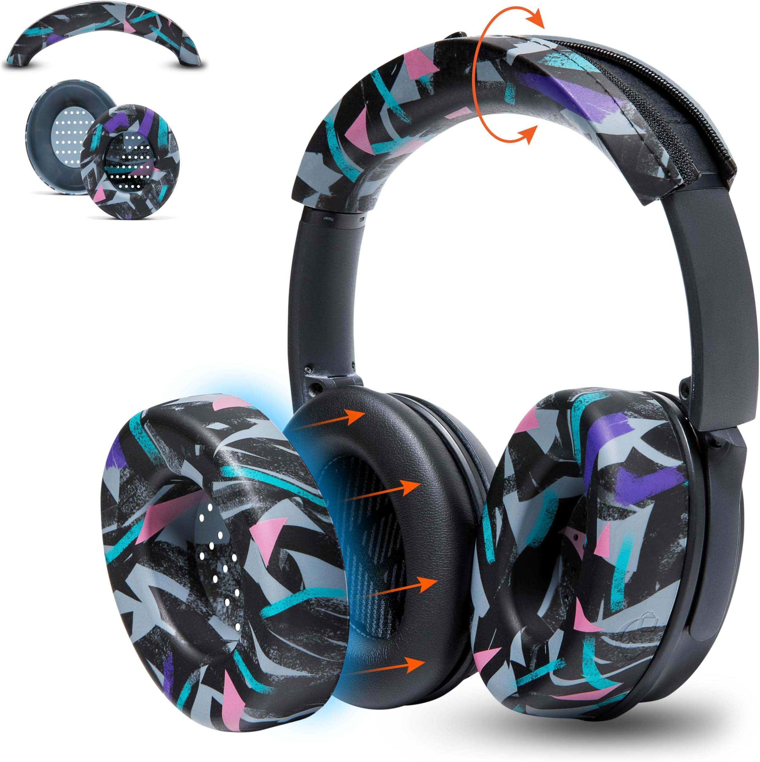 WC SweatZ and BandZ Protective Sweat Cover & Headband Cover Bundle for Bose QuietComfort 35 Headphones by Wicked Cushions | 90's Black