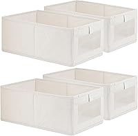 Fordonral 4 Pack Large Linen Storage Bins with See-Through Window - Foldable Closet Organizers for Clothes, Toys, Books, Jeans