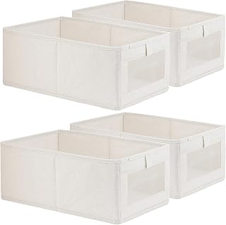 Fordonral 4 Pack Large Linen Storage Bins with See-Through Window - Foldable Closet Organizers for Clothes, Toys, Books, Jeans