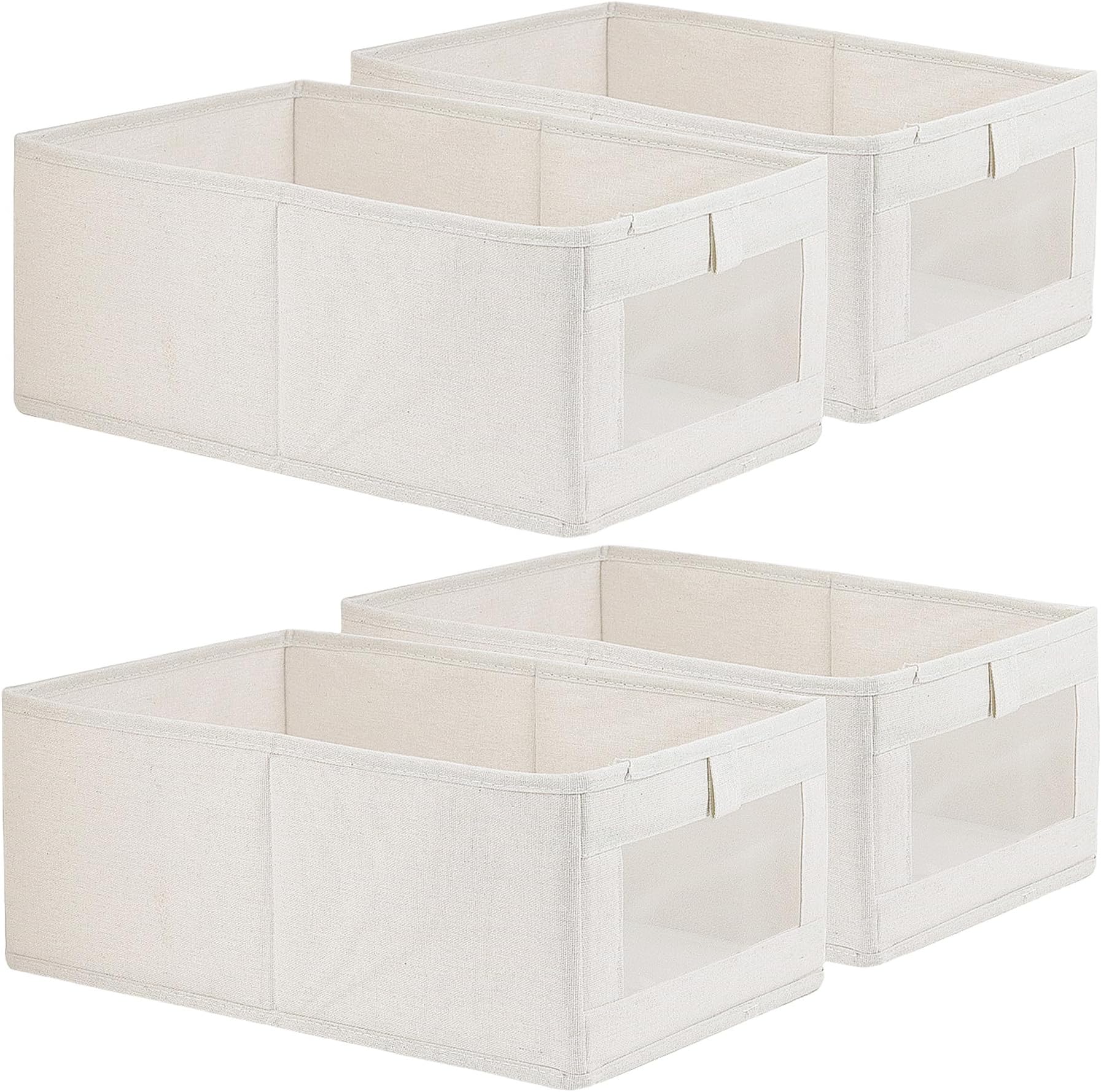 Fordonral 4 Pack Linen Storage Bins, Storage Containers for Organizing Clothing, Jeans, Toys, Books, Shelves, Closet, Wardrobe - Closet Organizers and Storage, Large Storage Boxes Baskets with Window