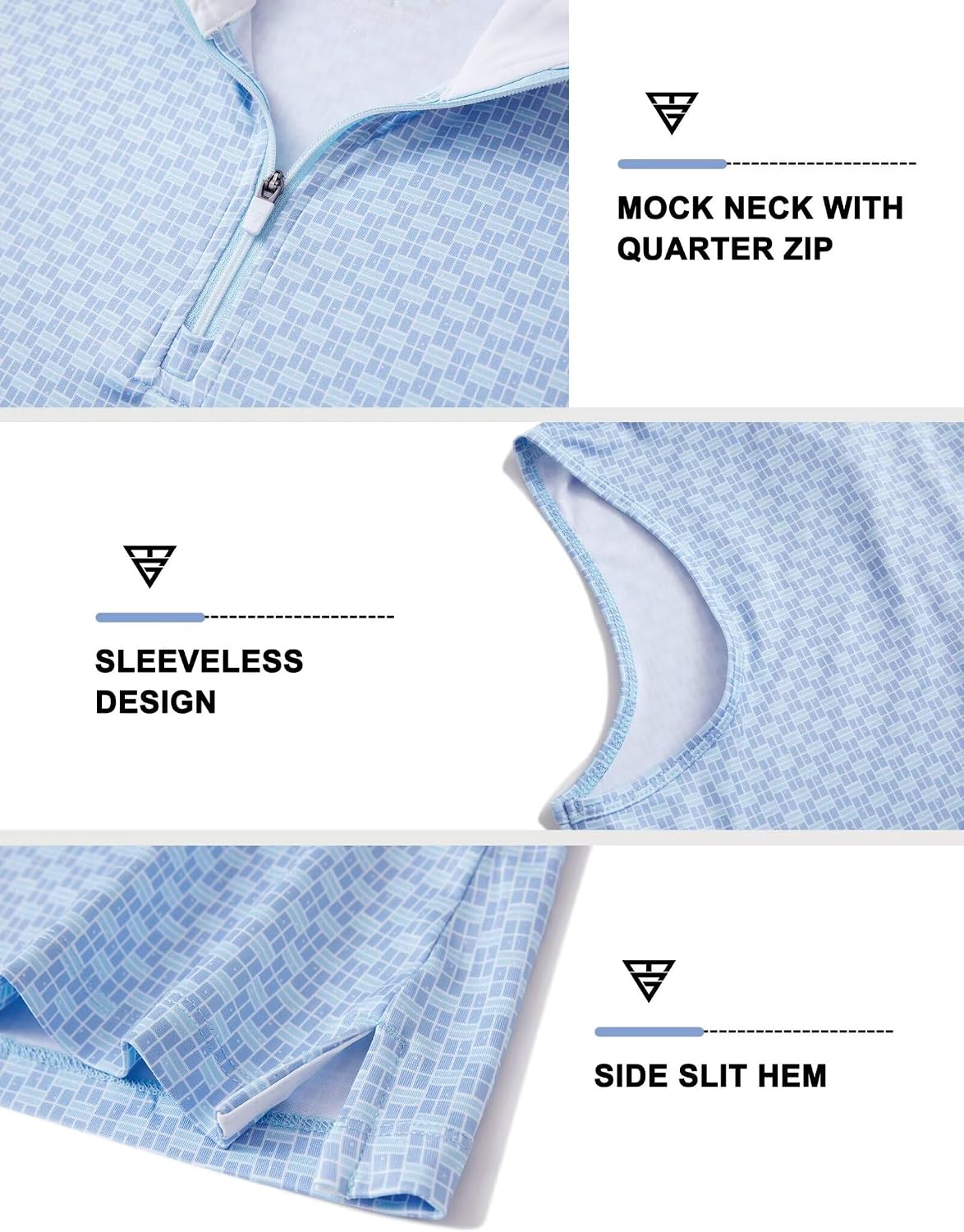 M MAELREG Womens Golf Shirt Sleeveless Collared Zip Up Patterns Polo Moisture Wicking Dry Fit Tennis Tank Top