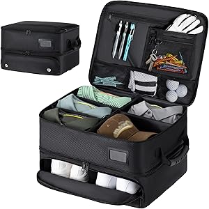 HIMAL HIMAL 2 Layer Golf Trunk Organizer, Golf Gifts for Men with Separate Ventilated Compartment, 2-Pair Capacity, Waterproof SUV Car Locker for Balls, Tees, Clothes, Gloves, Accessories, Golfer Gift
