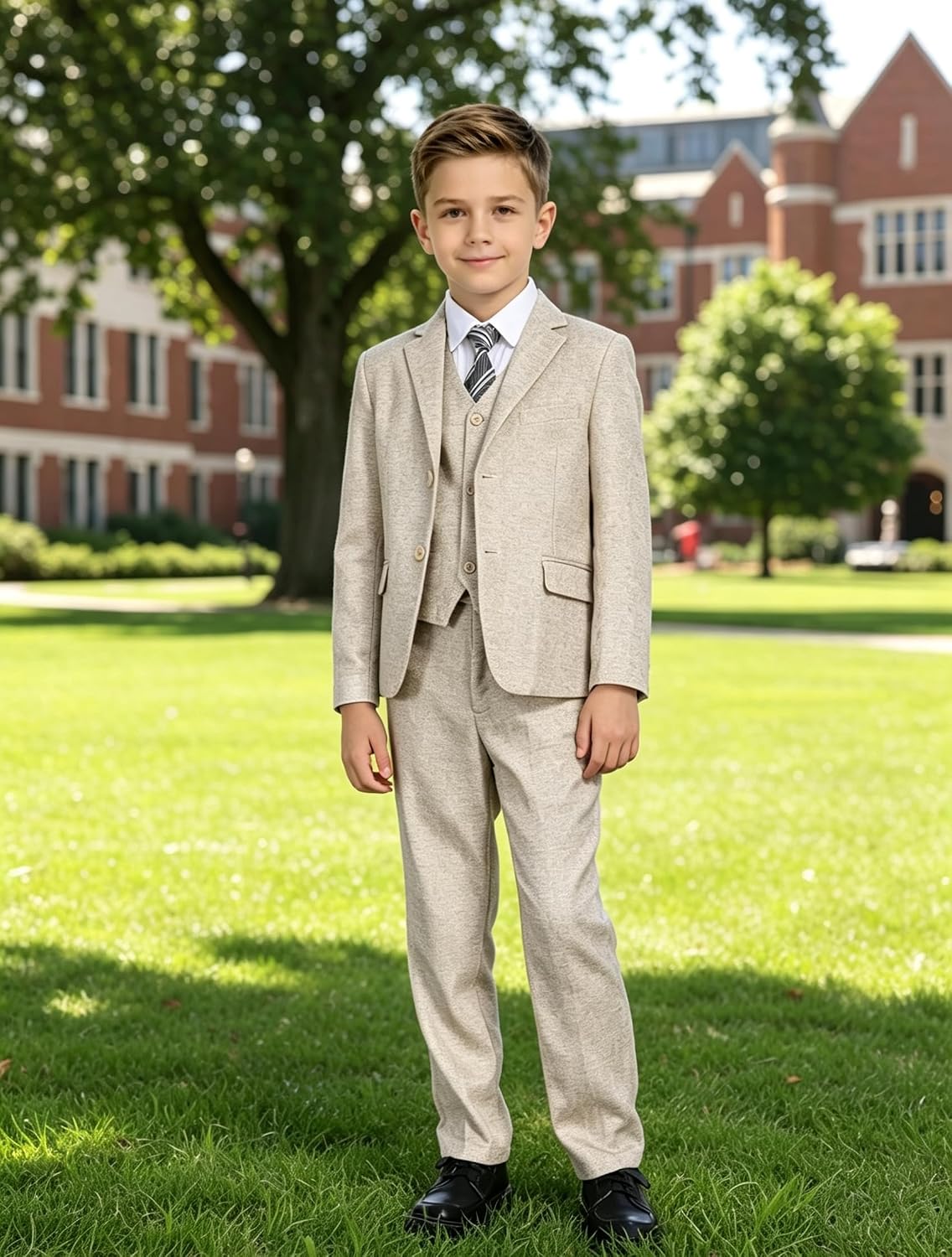 Tweed Boys Suit Retro Herringbone Tuxedo Suits Set 4 Piece