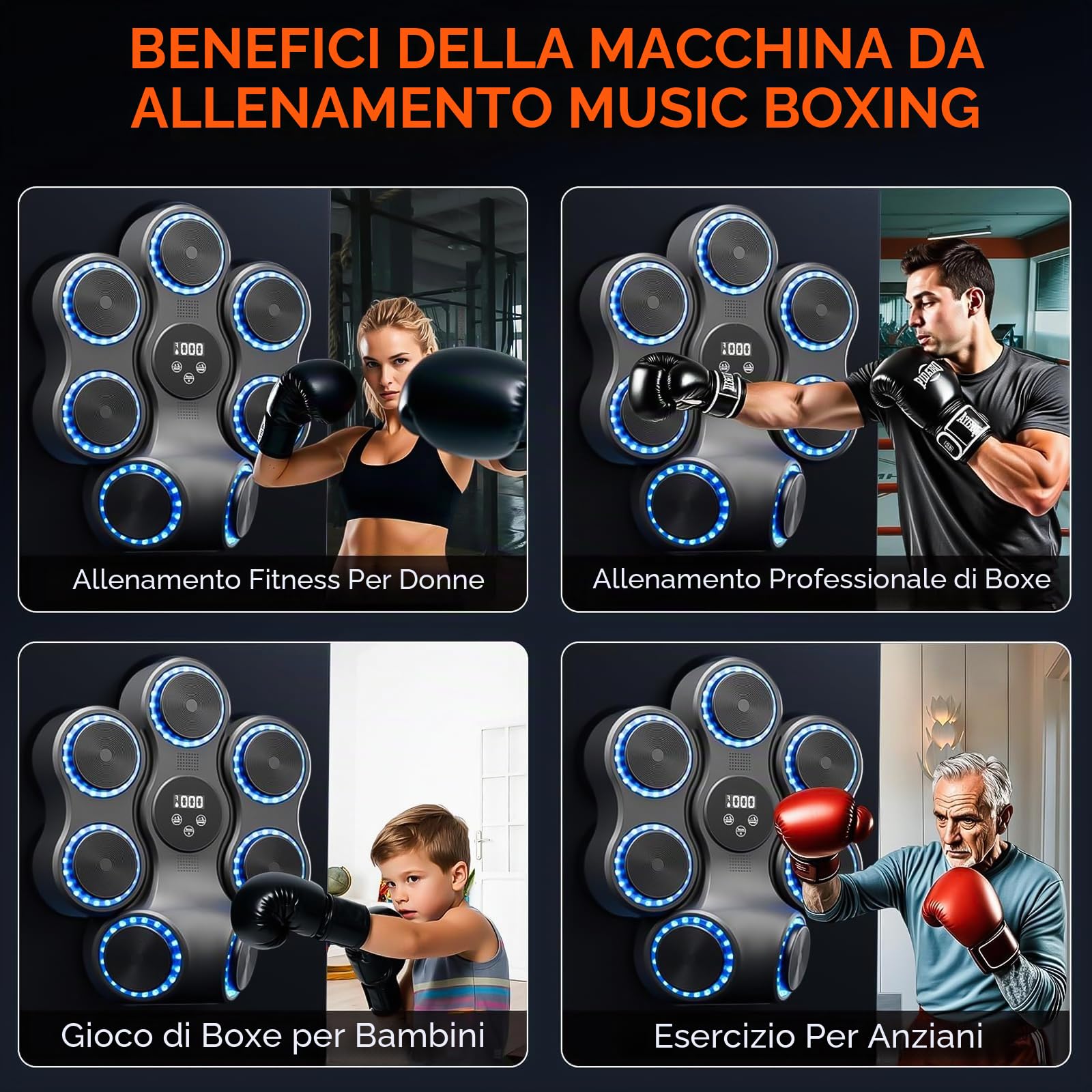 Music Boxing Machine per adulti, montaggio a parete, luce LED Bluetooth, macchina da boxe musicale