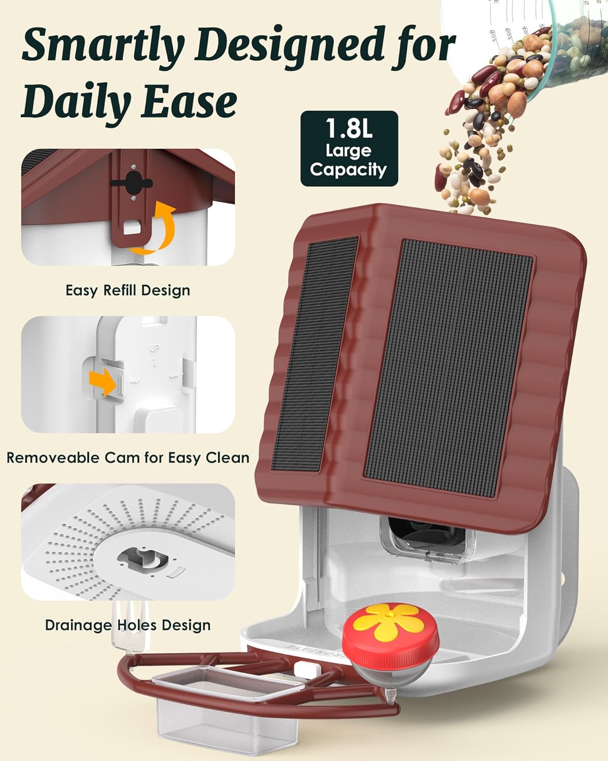 Bird Feeder with Camera Solar Powered, 2K Live Arrival Alert Auto Capture Video with 32GB TF Card, AI Identify Smart Camera Bird Feeder Ourdoor Backyard Gift for Mom Dad Birdlover, 2.4G WiFi