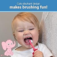 Vista 7 de Dr. Brown's Cepillo de dientes para bebés y niños pequeños, elefante, rosa, 0-3 años