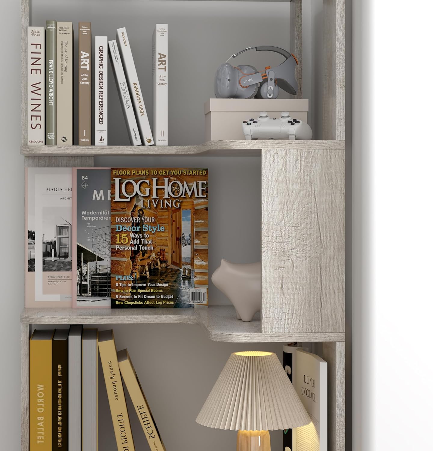 GDFStudio 64.6" Tall L-Shaped Corner Bookshelf, 6-Tier Freestanding Corner Shelf Bookcase with Anti-Drop Panels, Wooden Open Back Display Shelves Organizer for Living Room Bedroom Office, Light Gray