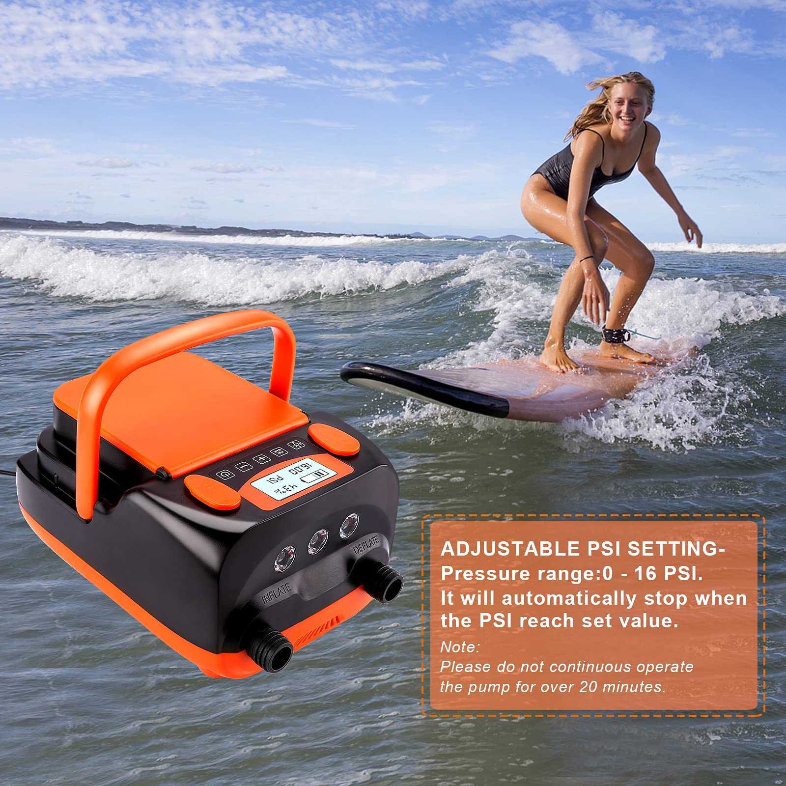 AGPtEK 16PSI 12V 6000mAh SUP Pumpe Elektrisch Wiederaufladbare SUP Pumpe | Akku Kompressor mit Aufblasen/Ablassen, tragbare Elektrische Luftpumpe SUP für Luftmatratzen, Zelte und Boote